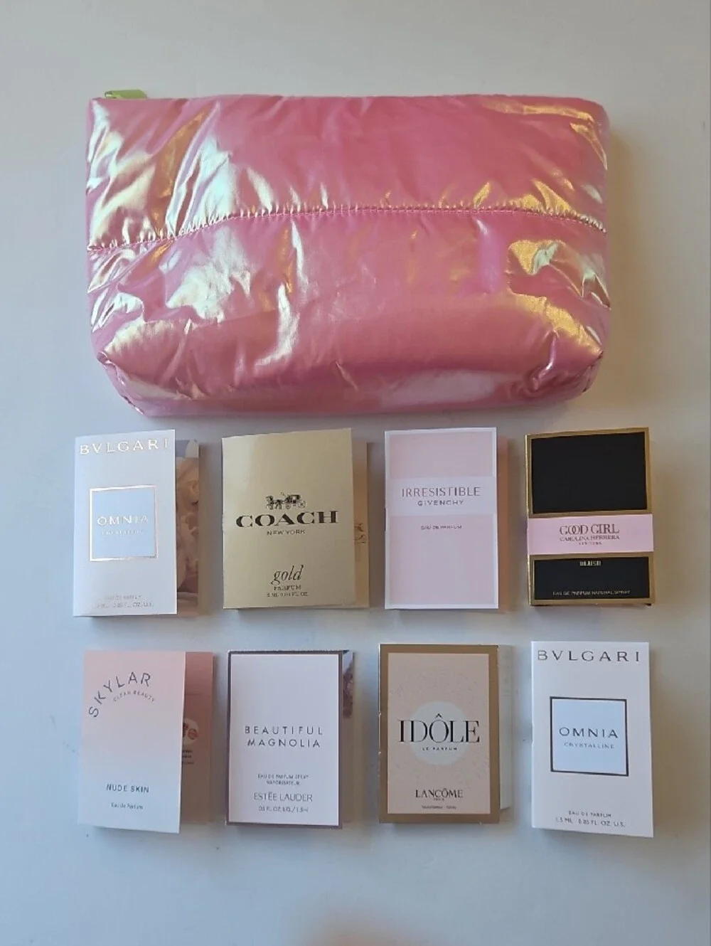 x9 Pink Iridescent Cosmetic Pouch Sample Sets Coach Givenchy Lancome Travel Size